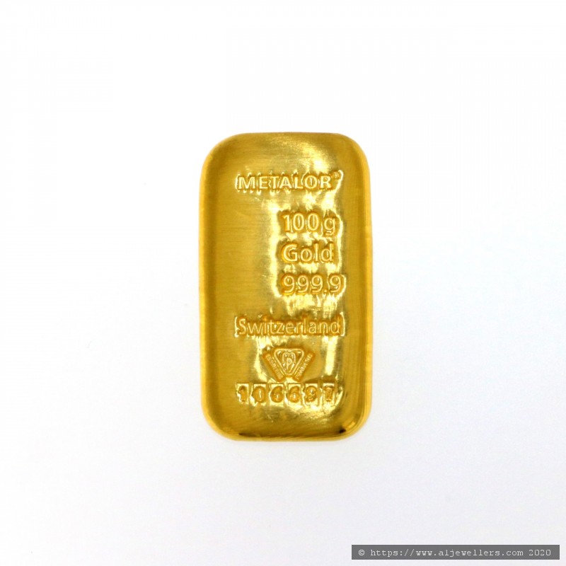 100g Metalor 999.9 Fine Gold Bar Casted - Bullion & Storage