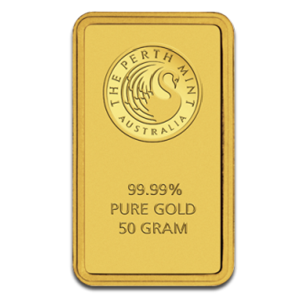 50g Perth Mint 999.9 Fine Gold Bar Minted - Bullion & Storage